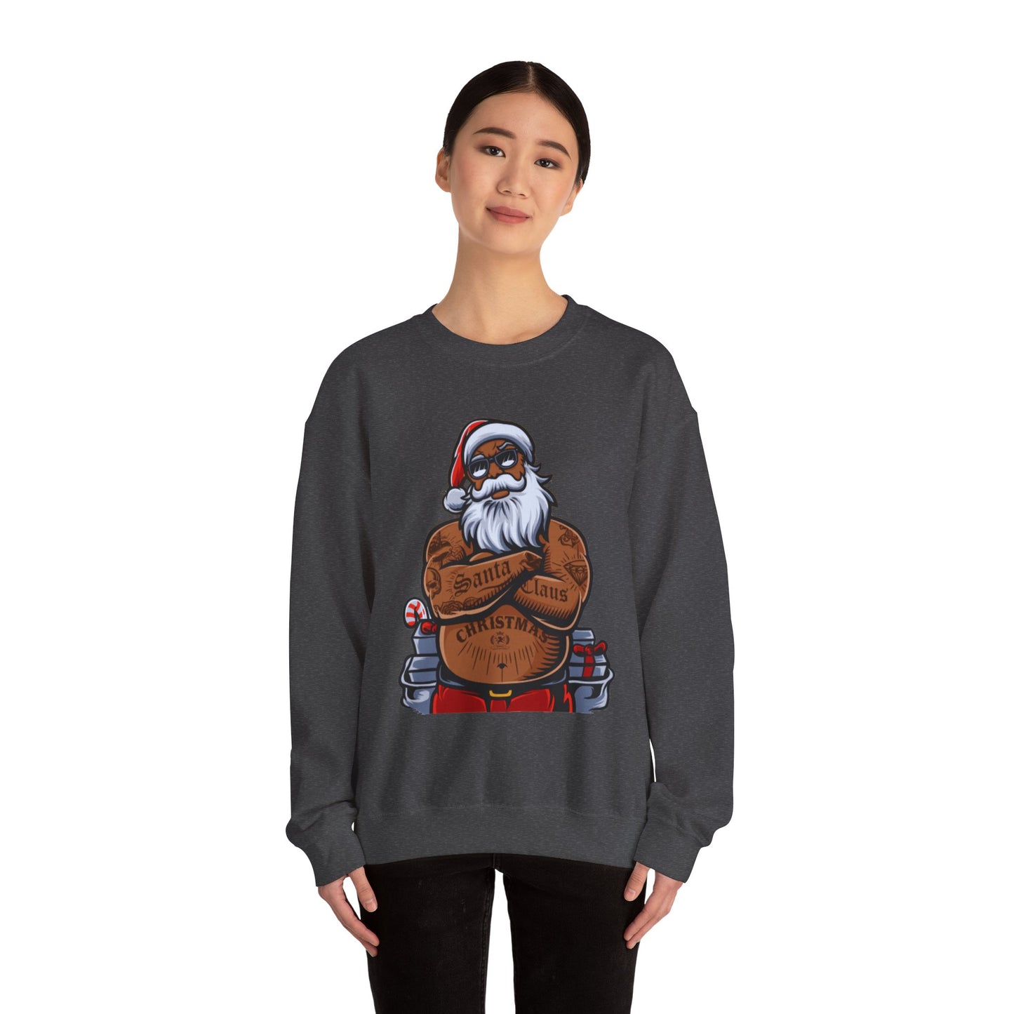 Tattooed Santa Crewneck Sweatshirt — Edgy Christmas Holiday Sweater