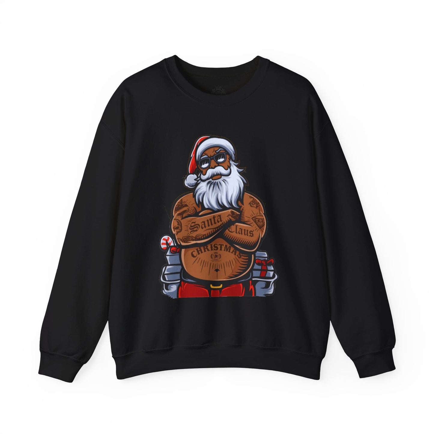 Tattooed Santa Crewneck Sweatshirt — Edgy Christmas Holiday Sweater
