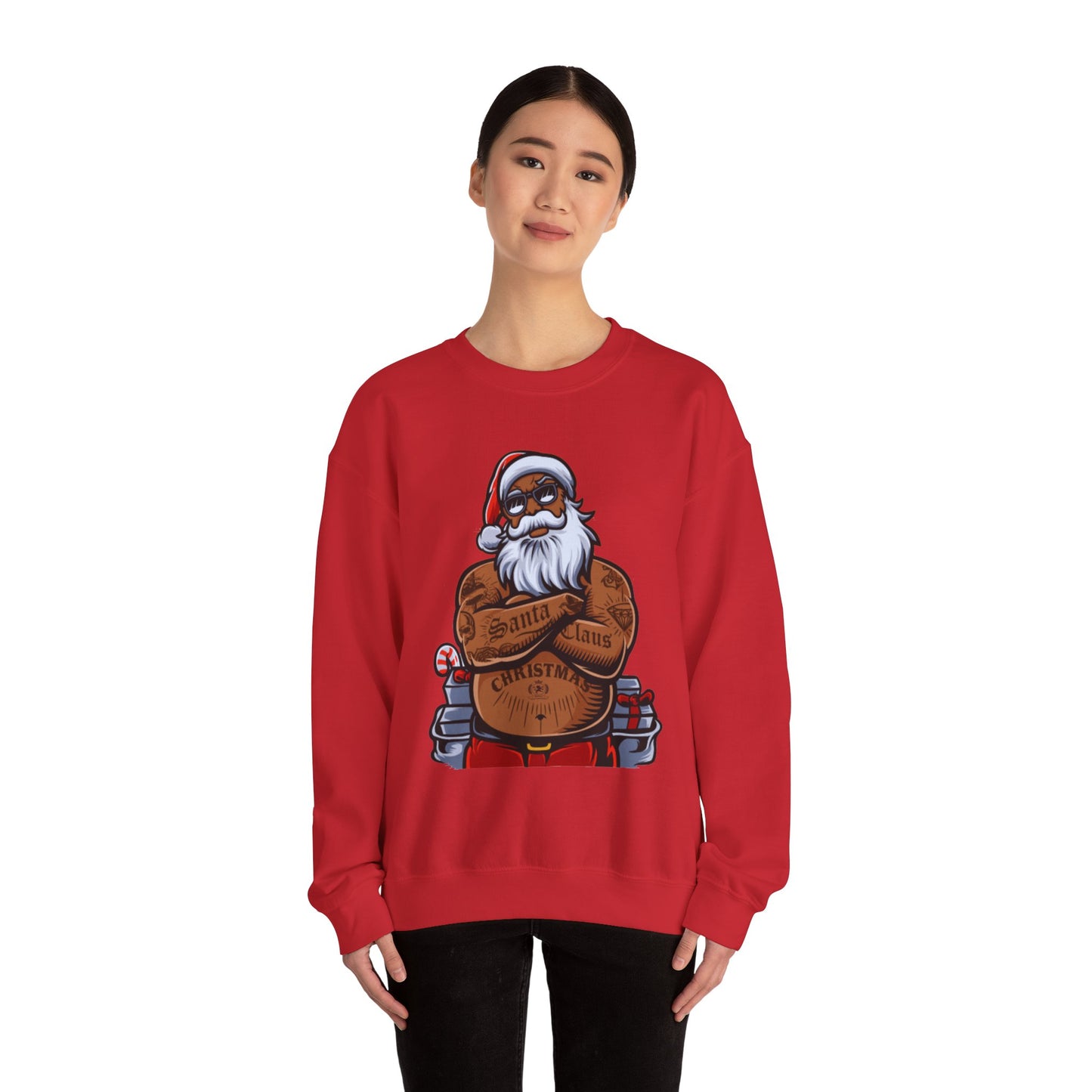 Tattooed Santa Crewneck Sweatshirt — Edgy Christmas Holiday Sweater