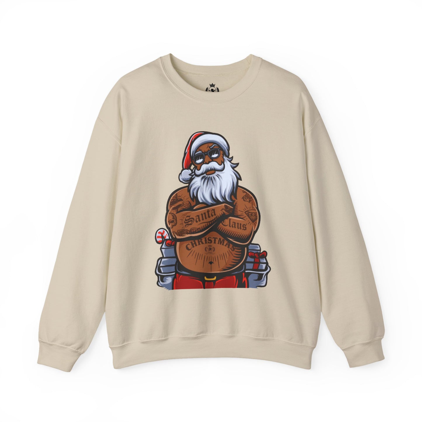 Tattooed Santa Crewneck Sweatshirt — Edgy Christmas Holiday Sweater