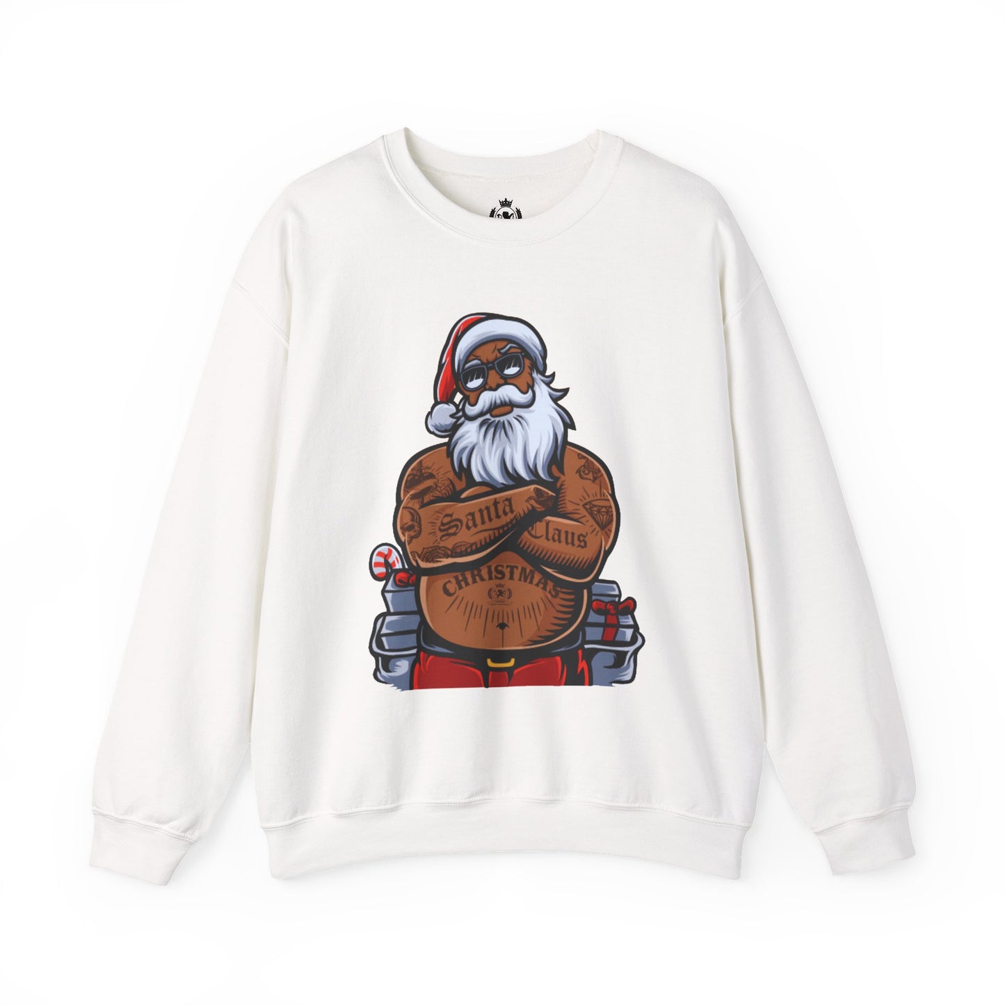 Tattooed Santa Crewneck Sweatshirt — Edgy Christmas Holiday Sweater