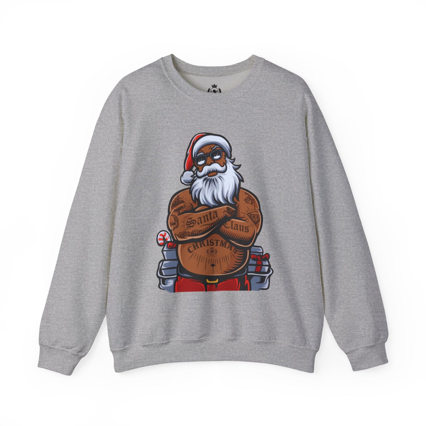 Tattooed Santa Crewneck Sweatshirt — Edgy Christmas Holiday Sweater