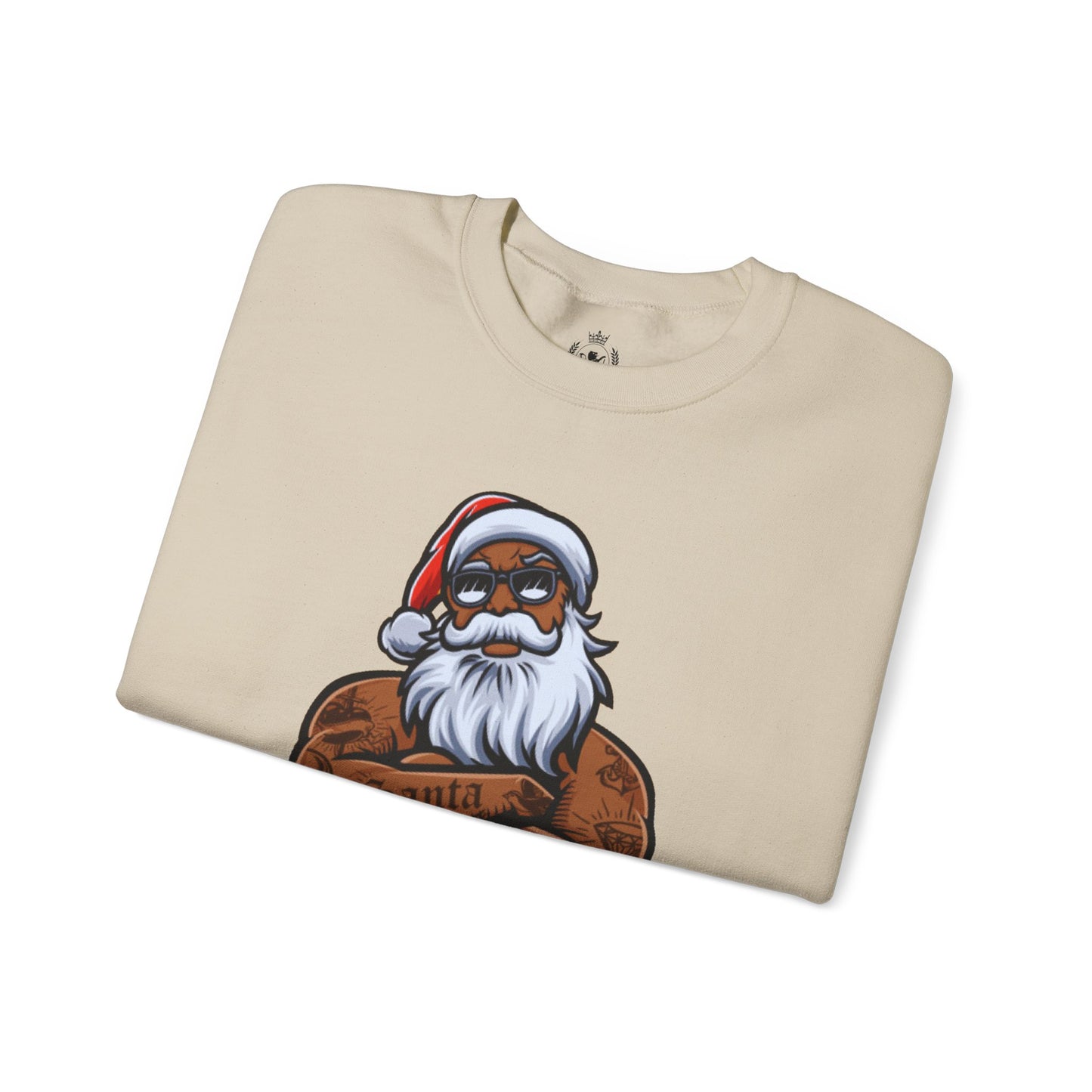 Tattooed Santa Crewneck Sweatshirt — Edgy Christmas Holiday Sweater