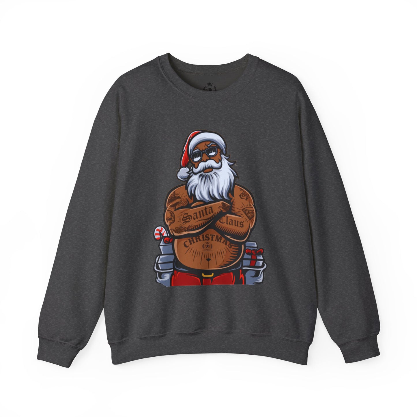 Tattooed Santa Crewneck Sweatshirt — Edgy Christmas Holiday Sweater