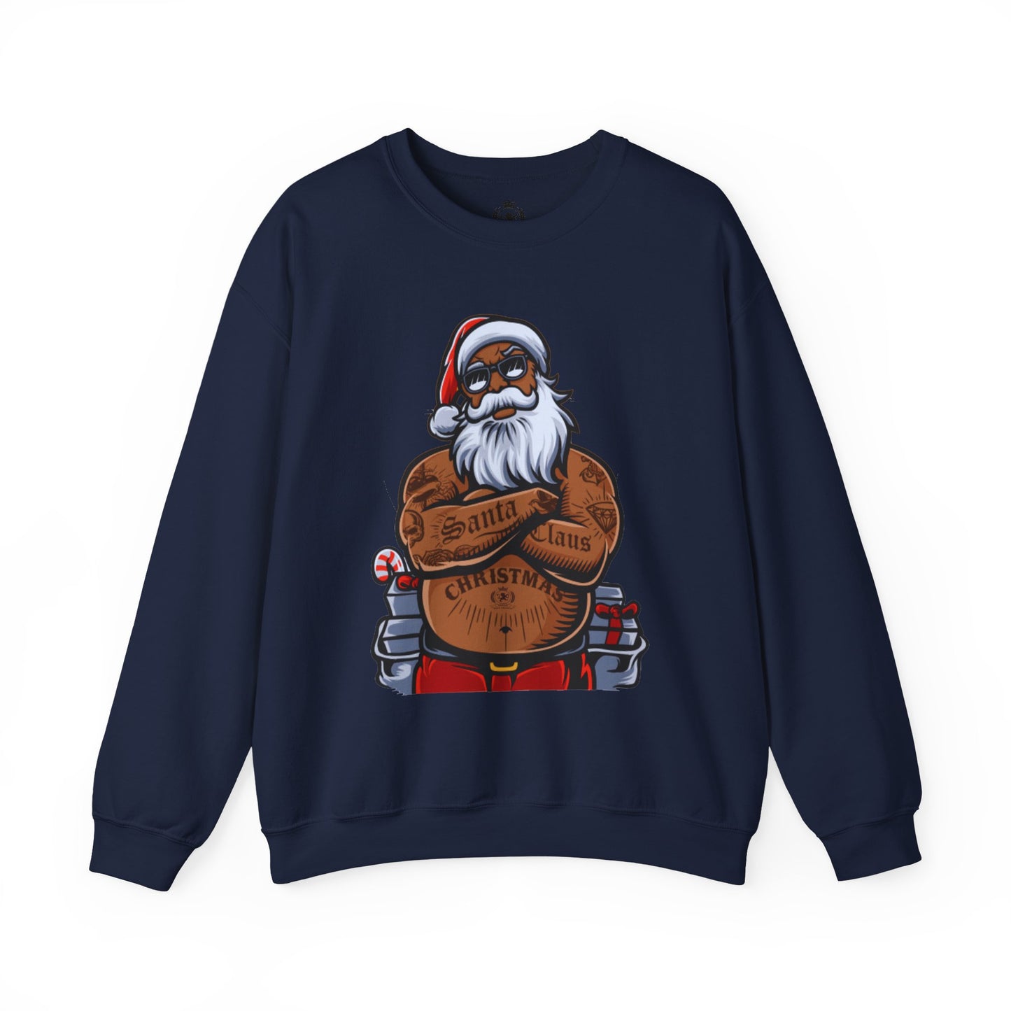Tattooed Santa Crewneck Sweatshirt — Edgy Christmas Holiday Sweater