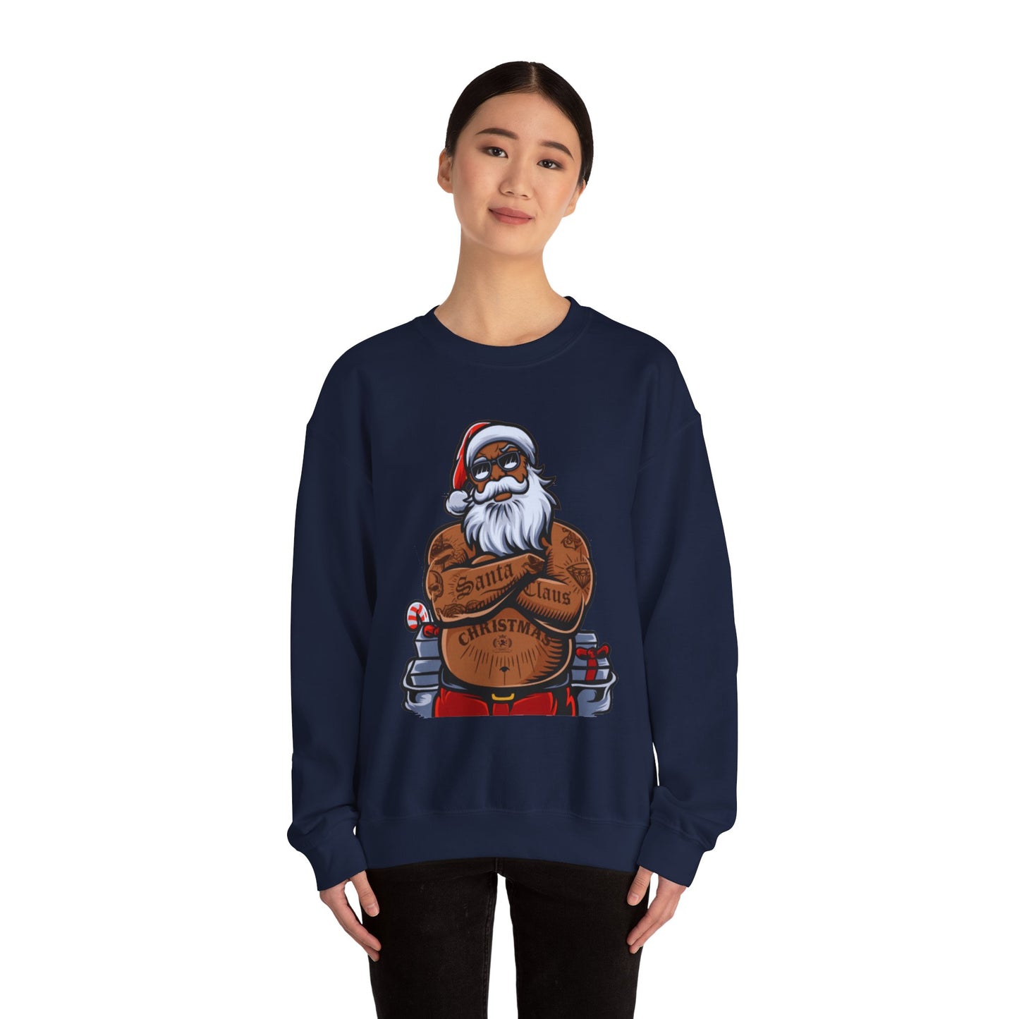Tattooed Santa Crewneck Sweatshirt — Edgy Christmas Holiday Sweater