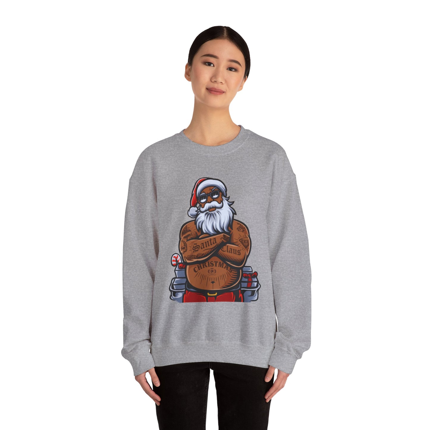 Tattooed Santa Crewneck Sweatshirt — Edgy Christmas Holiday Sweater