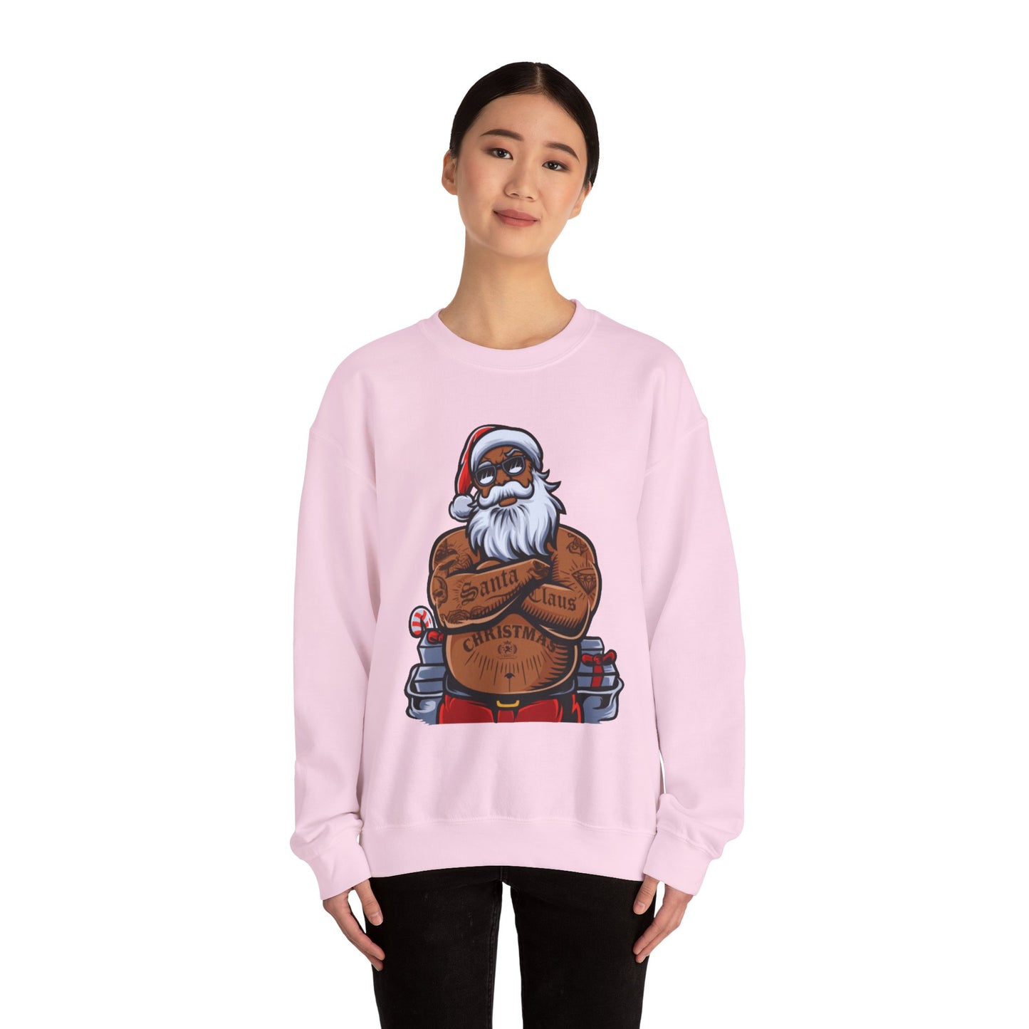Tattooed Santa Crewneck Sweatshirt — Edgy Christmas Holiday Sweater