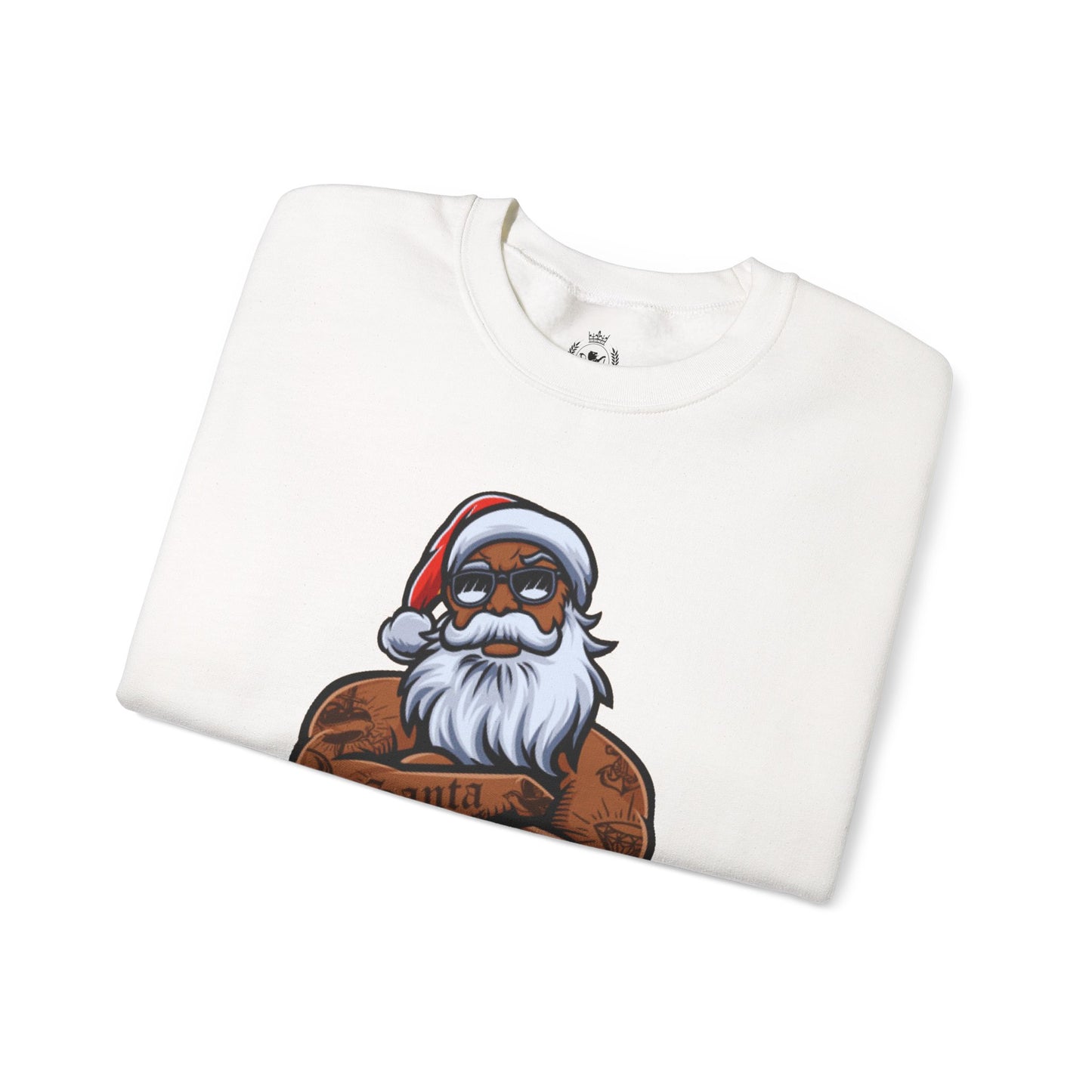 Tattooed Santa Crewneck Sweatshirt — Edgy Christmas Holiday Sweater