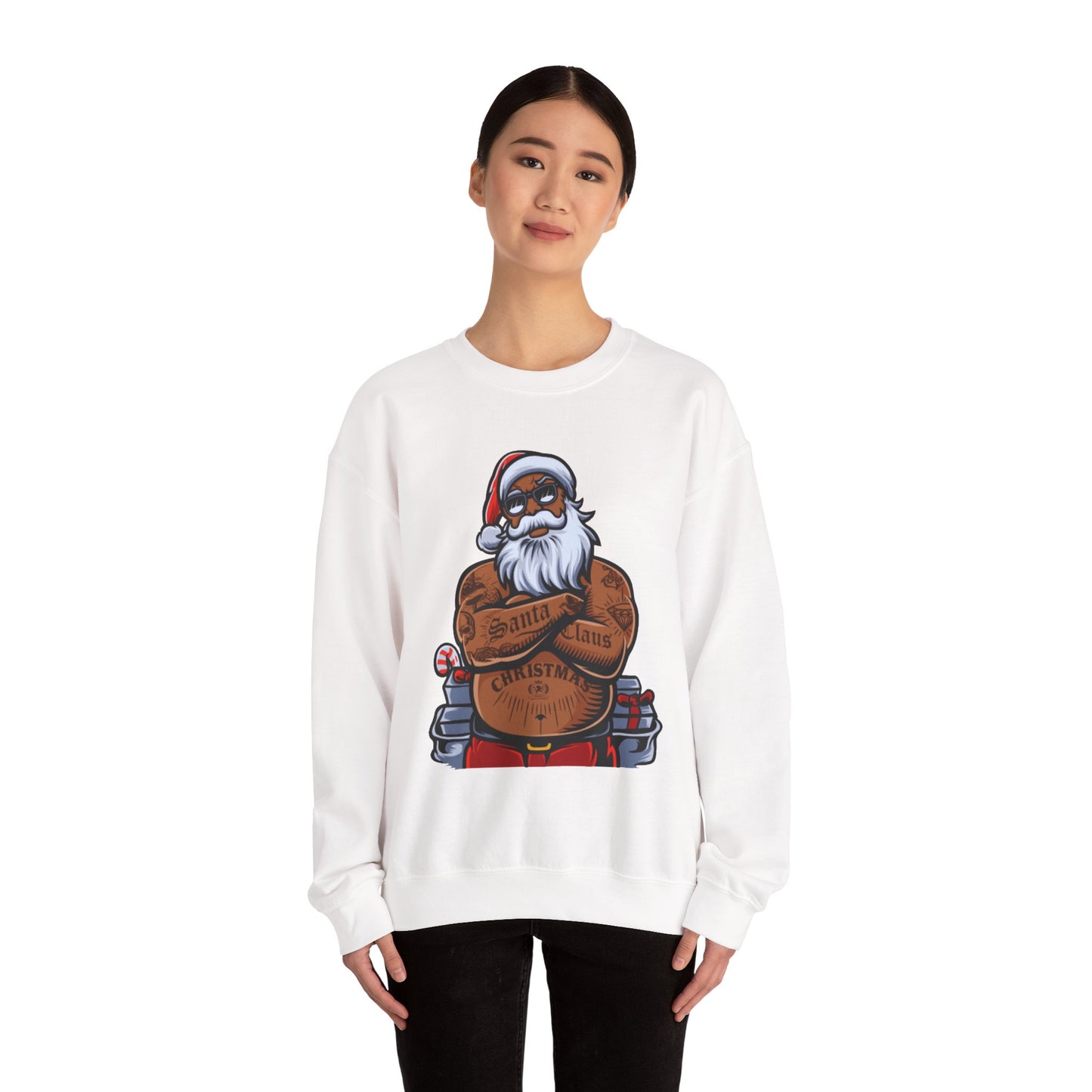 Tattooed Santa Crewneck Sweatshirt — Edgy Christmas Holiday Sweater