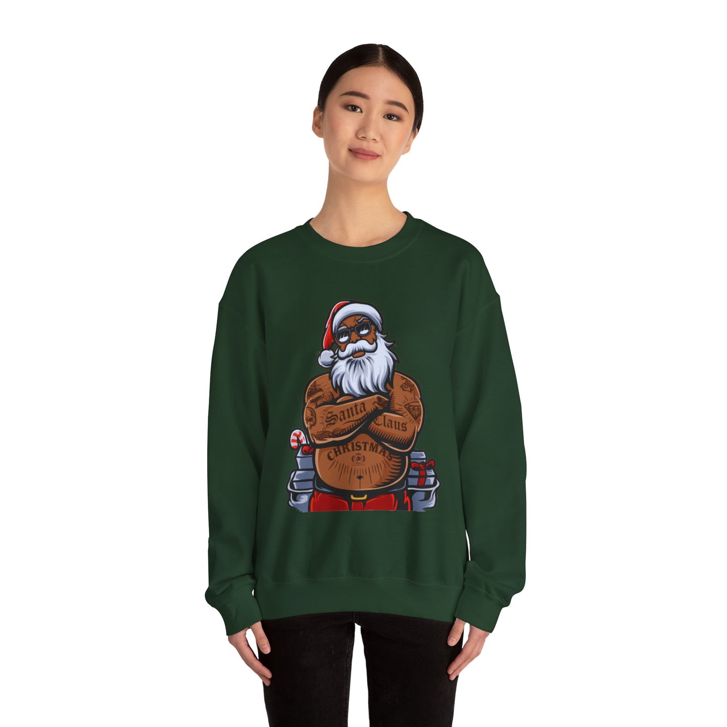 Tattooed Santa Crewneck Sweatshirt — Edgy Christmas Holiday Sweater