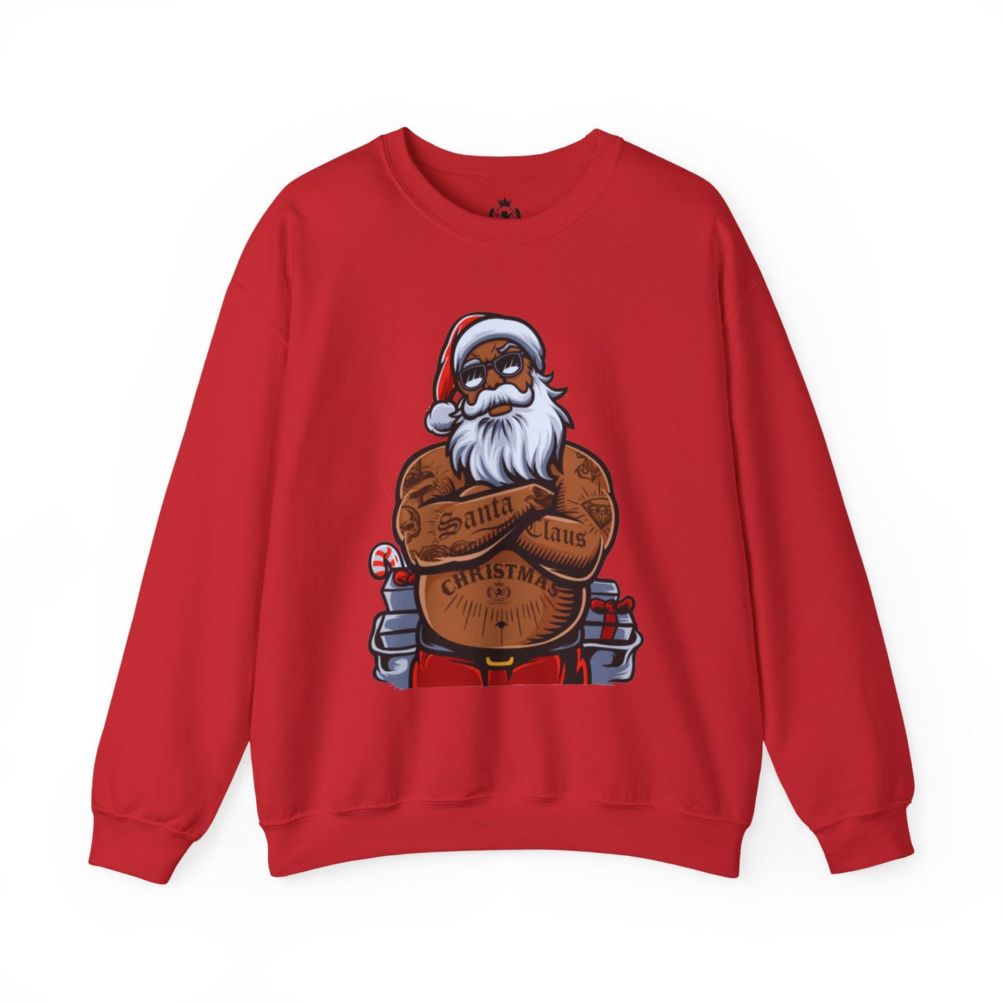 Tattooed Santa Crewneck Sweatshirt — Edgy Christmas Holiday Sweater